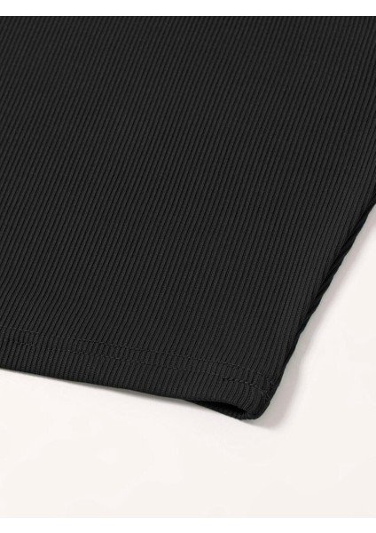 Asimetrik Yaka Kolsuz Tek Omuz Askılı Siyah Renk Fitilli Crop Top Bluz indirimleri