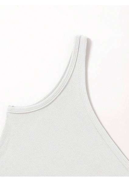 Asimetrik Yaka Kolsuz Tek Omuz Askılı Beyaz Renk Fitilli Crop Top Bluz fırsatları
