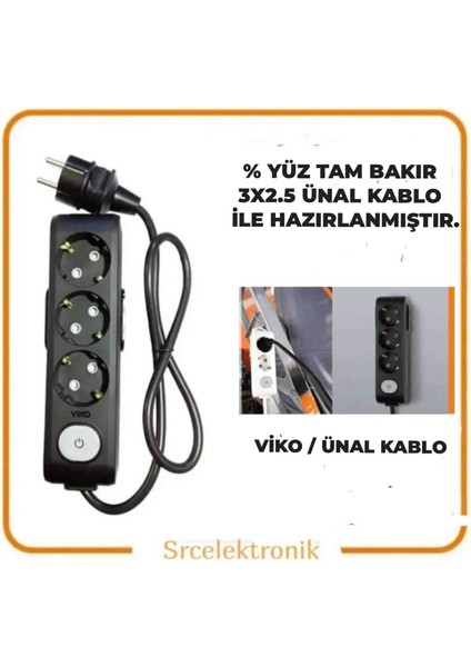 Multi-Let 3'lü (1 ile 10 Metre Arası) Anahtarlı Topraklı Çocuk Korumalı Uzatma ( 3x2.5 Ünal Kablo Tam Bakır)