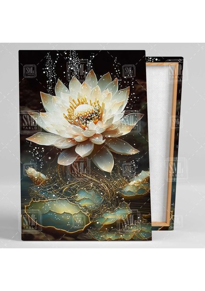 Sarı Lotus Çiçeği Gölde Beyaz Nilüfer Çiçeği Doğa Dikey Kanvas Tablo fiyatları