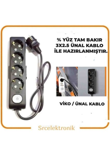 Multi-Let 4'lü (12 ile 40 Metre Arası) Anahtarlı Topraklı Çocuk Korumalı Uzatma ( 3x2.5 Ünal Kablo Tam Bakır)