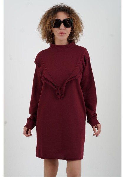 Bordo Fırfırlı Cepli Tunik fırsatları