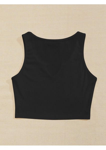 V Yaka Siyah Renk Fitilli Crop Top Bluz fiyatları