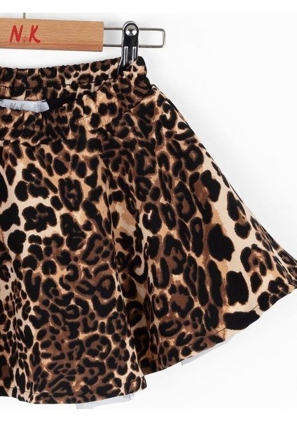 Kız Çocuk Beli Lastikli Tütü Leopar Desenli Kloş Etek