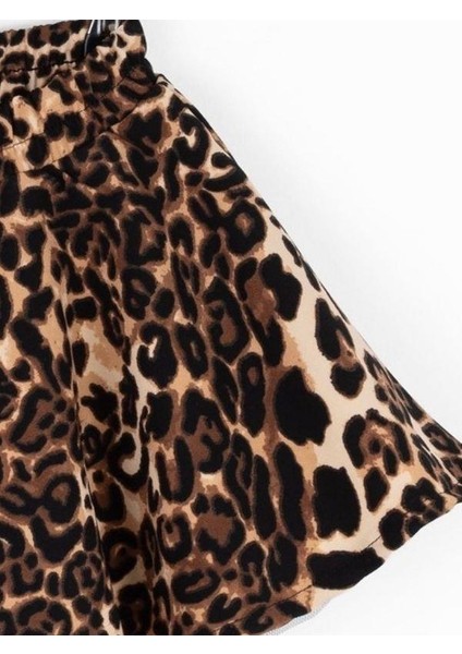 Kız Çocuk Beli Lastikli Tütü Leopar Desenli Kloş Etek