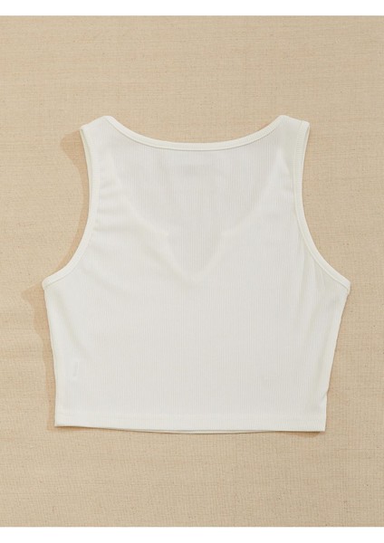 V Yaka Beyaz Renk Fitilli Crop Top Bluz modelleri