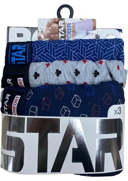 Mulvxbrf BRF02 Star 105 Desenli Jakar Erkek 3'lü Kemer Boxer (Mulvix)