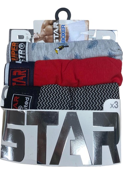 Mulvxbrf BRF02 Star 105 Desenli Jakar Erkek 3'lü Kemer Boxer (Mulvix)