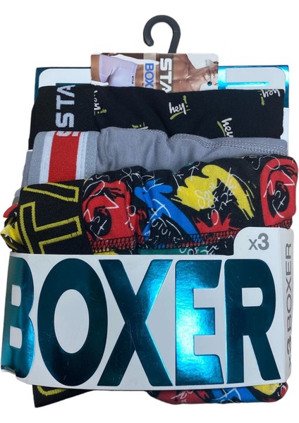 Mulvxbrf BRF02 Star 105 Desenli Jakar Erkek 3'lü Kemer Boxer (Mulvix)