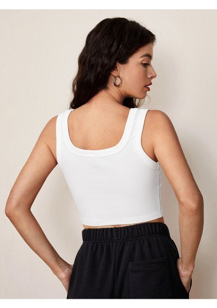 U Yaka Askılı Beyaz Renk Fitilli Crop Top Büstiyer modelleri