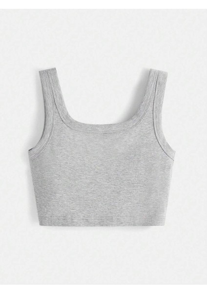U Yaka Askılı Gri Renk Fitilli Crop Top Büstiyer fiyatları