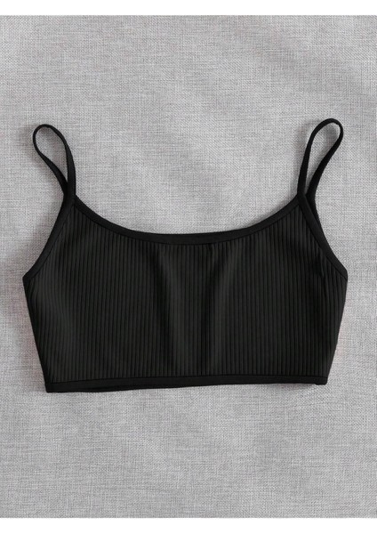 Bisiklet Yaka Askılı Siyah Renk Fitilli Crop Top Büstiyer fiyatları