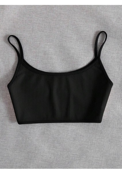 Bisiklet Yaka Askılı Siyah Renk Fitilli Crop Top Büstiyer modelleri