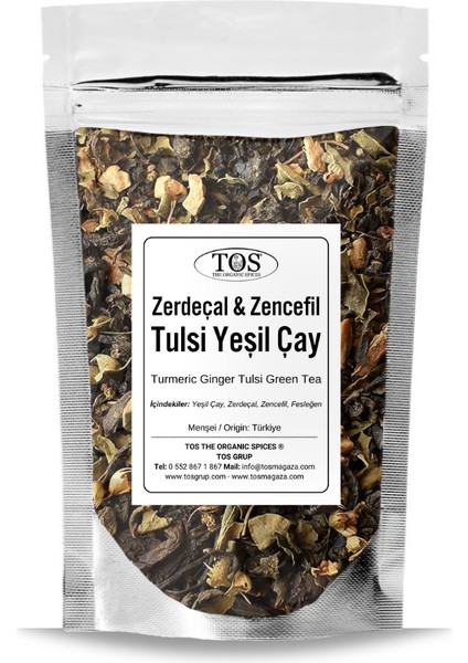 Zerdeçal Zencefil Tulsi Yeşil Çay 100 gr (1. Kalite) Turmeric Ginger Tulsi Green Tea