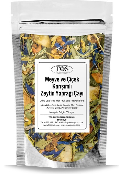 Meyve ve Çiçek Karışımlı Zeytin Yaprağı Çayı 40 gr (1. Kalite) Fruit & Flower Olive Leaf Tea Blend