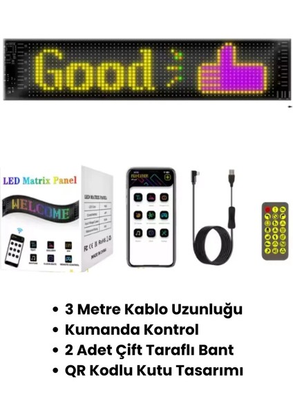 LED Matrix Panel Dijital Ekran Kumandalı App Kontrollü Oto Aksesuar Yayıncı Bilgisayar Odası