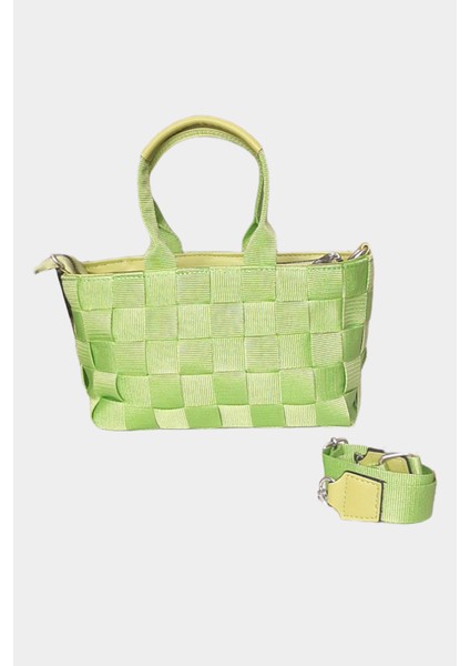 Hasır Görünümlü Yeşil Çapraz, El ve Omuz Çantası (Nas Bag)
