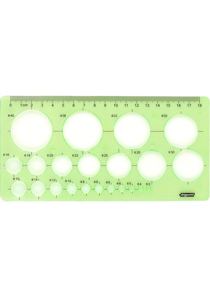 | Daire Şablonu, Kolay Kırılmayan 3 Mm'den - 40 Mm'ye 22 Farklı Daire Şablonu, 18 cm Cetvel