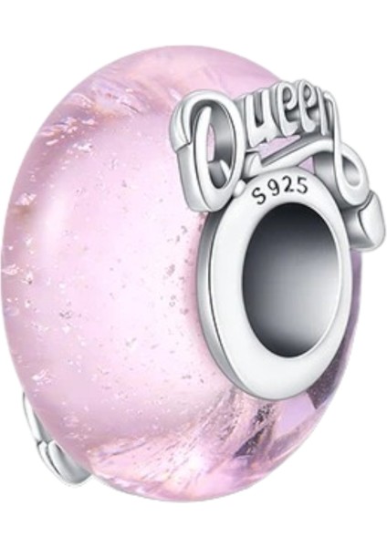 Kraliçe (Queen) Karanlıkta Parlayan Pembe Murano Charm | 925 Ayar Gümüş