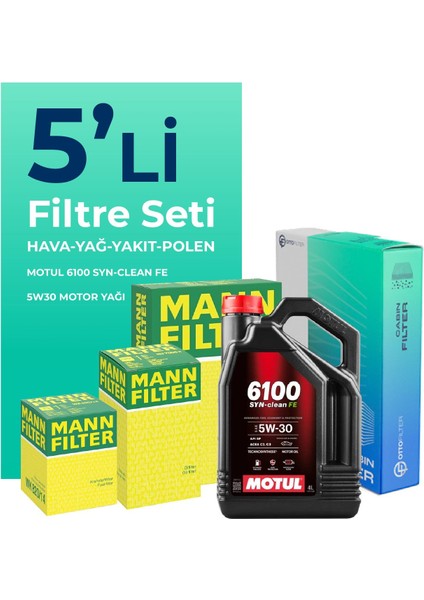 MANN Volvo S80 1.6 Dizel Filtre Bakım Seti Motul Motor Yağlı (2010-2012) 5 Li