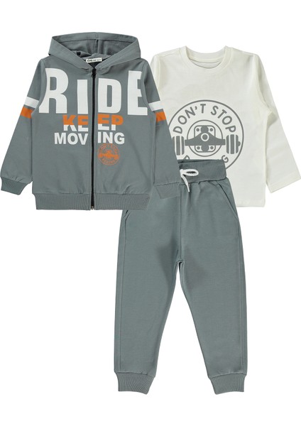 Erkek Çocuk 3'lü Eşofman Takımı 6-9 Yaş Gri