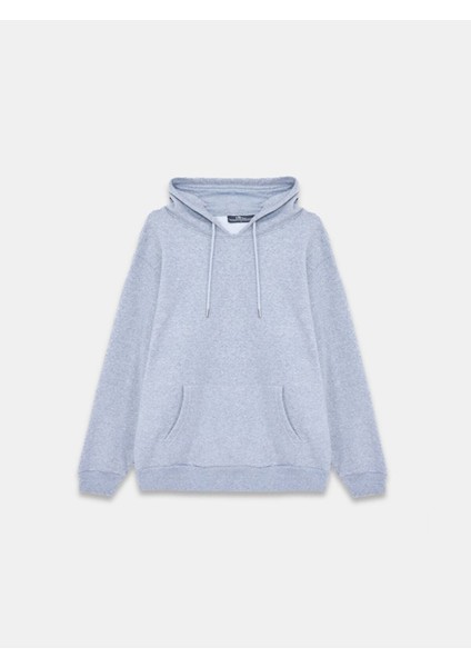 Düz Kapüşonlu Gri Sweatshırt