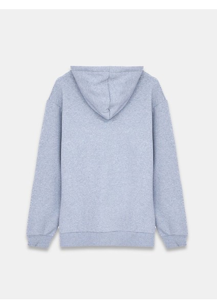 Düz Kapüşonlu Gri Sweatshırt