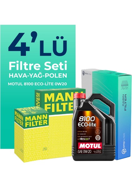 MANN Toyota Yaris 1.0 Filtre Bakım Seti Motul Motor Yağlı (2015-2020) 4 Lü