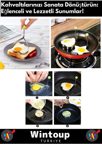 Özel Üretim 3'lü Yanmaz Yapışmaz Metal Yumurta Krep Pişirme Seti Yıldız Daire Kalp 3lü Set