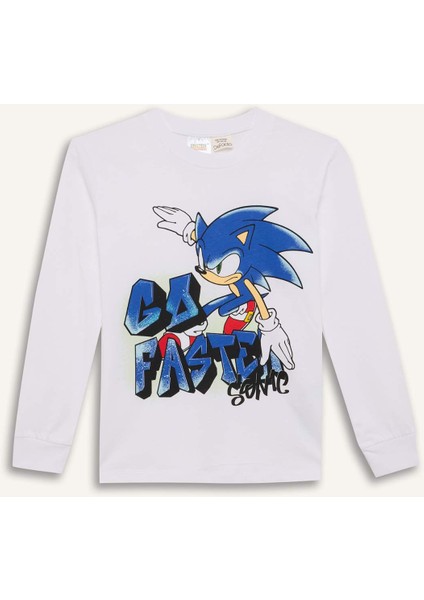 Erkek Çocuk Pijama Takımı Sonic the Hedgehog Bisiklet Yaka Uzun Kollu Tişört Uzun Alt D5513A824WN