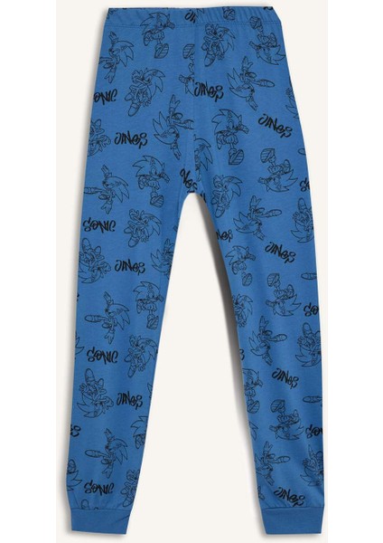 Erkek Çocuk Pijama Takımı Sonic the Hedgehog Bisiklet Yaka Uzun Kollu Tişört Uzun Alt D5513A824WN