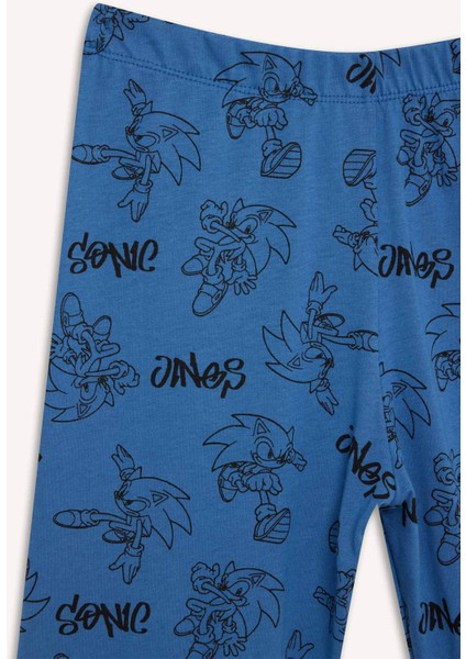 Erkek Çocuk Pijama Takımı Sonic the Hedgehog Bisiklet Yaka Uzun Kollu Tişört Uzun Alt D5513A824WN