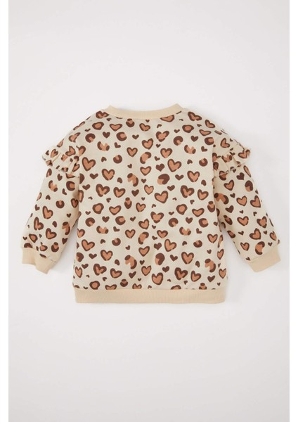 Kız Bebek Bisiklet Yaka Leopar Desenli İçi Yumuşak Tüylü Sweatshirt D7194A524WN