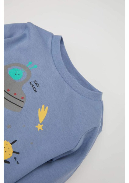 Erkek Bebek Pijama Takımı Baskılı Uzun Kollu Üst Beli Lastikli Alt D8652A524AU modelleri