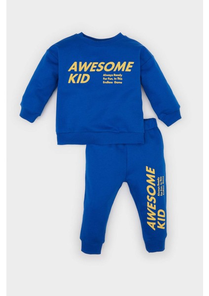 Erkek Bebek 2'li Takım Bisiklet Yaka Baskılı Sweatshirt Lastikli Eşofman Altı D7647A524WN