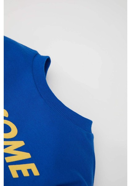 Erkek Bebek 2'li Takım Bisiklet Yaka Baskılı Sweatshirt Lastikli Eşofman Altı D7647A524WN