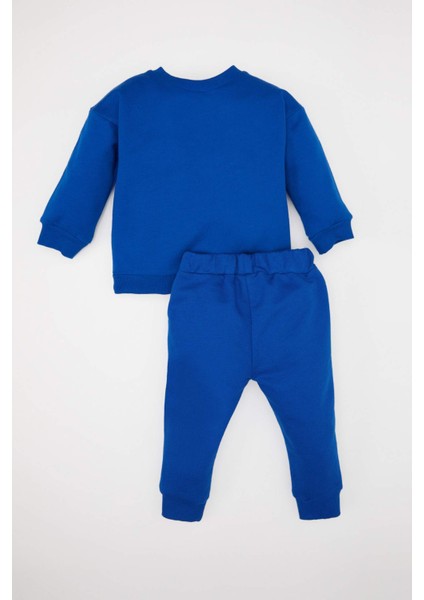 Erkek Bebek 2'li Takım Bisiklet Yaka Baskılı Sweatshirt Lastikli Eşofman Altı D7647A524WN