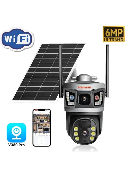 HM-464 4mp Solar Wıfı Ip Ptz Dual Light Çift Kameralı V380 Pro App Kamera