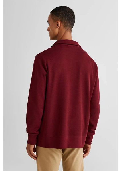 Erkek Bordo Regular Fit Yarım Fermuarlı Sweatshirt