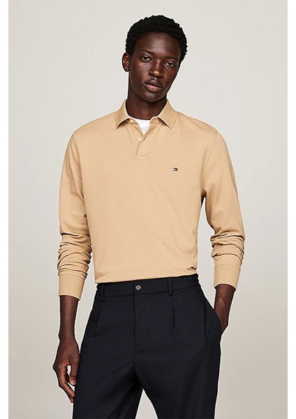 Erkek Uzun Kollu Polo Yaka Bej Sweatshirt modelleri