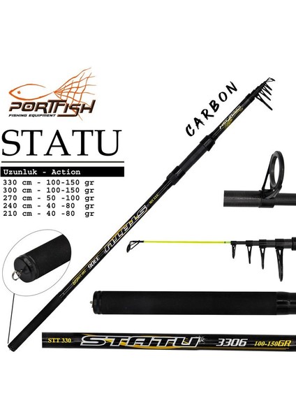 Statu 330 cm 40-80G Atarlı Fiber Teleskopik Olta Kamışı