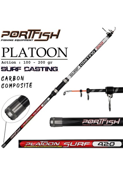 Platoon 420 cm 100-200G Atarlı Kompozit Surf Olta Kamışı