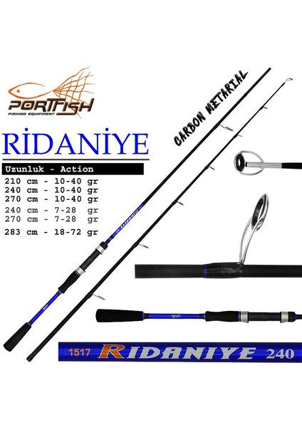 Ridaniye 240 cm 10-40G Atarlı Karbon Spin Olta Kamışı