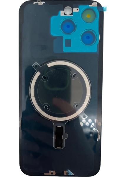 Apple iPhone 15 Pro Uyumlu Kamera Camlı Batarya Kapağı + Magsafe Flex