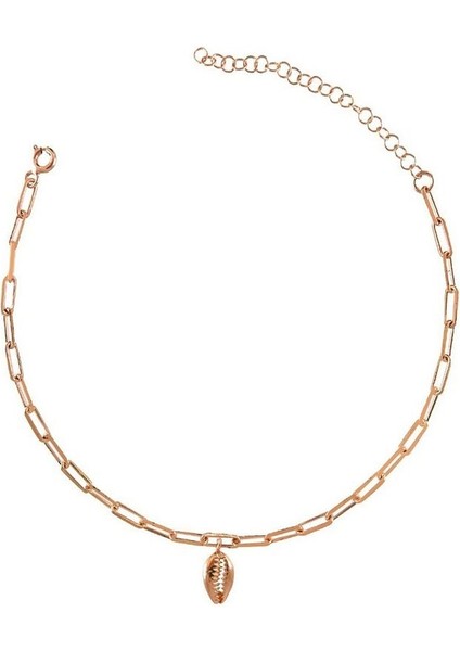 14 K Rose Gold Kaplama 925 Ayar Gümüş Halhal • Ataç Zincirli Deniz Kabuğu Halhal • Ona Hediye