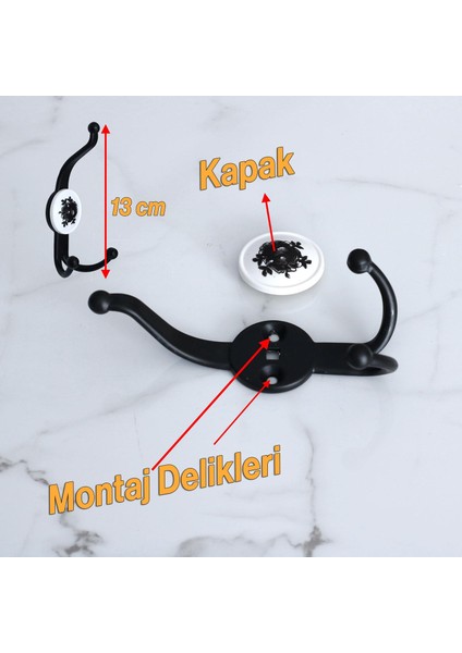 Boncuk Siyah Askı Dolap Askılık Askılığı Banyo Mutfak Askısı Duvar Kapı Elbise Kıyafet Vestiyer