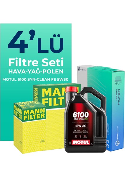 MANN Renault Megane 1.5 Dizel Filtre Bakım Seti Motul Motor Yağlı (2017-2022) 4 Lü