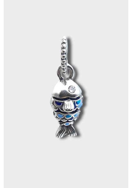 Mavi Pullu Balık Charm 925 Ayar Gümüş