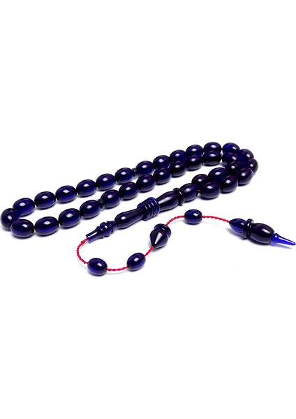 Sıkma Kehribar Tesbih Koyu Gece Mavisi Usta İşçilikli Halkalı İmame