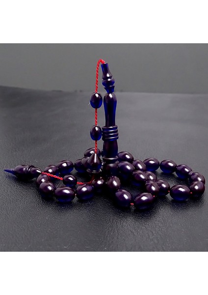 Sıkma Kehribar Tesbih Koyu Gece Mavisi Usta İşçilikli Halkalı İmame modelleri